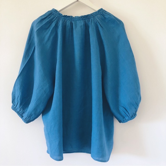 NWT J. Jill Relaxed Linen Peasant Top Cerulean Blue Size L Lagenlook - Picture 7 of 9
